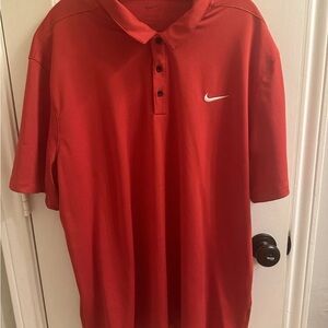 Men’s Nike Dri Fit Red Short Sleeved Polo 2XL White Swoosh